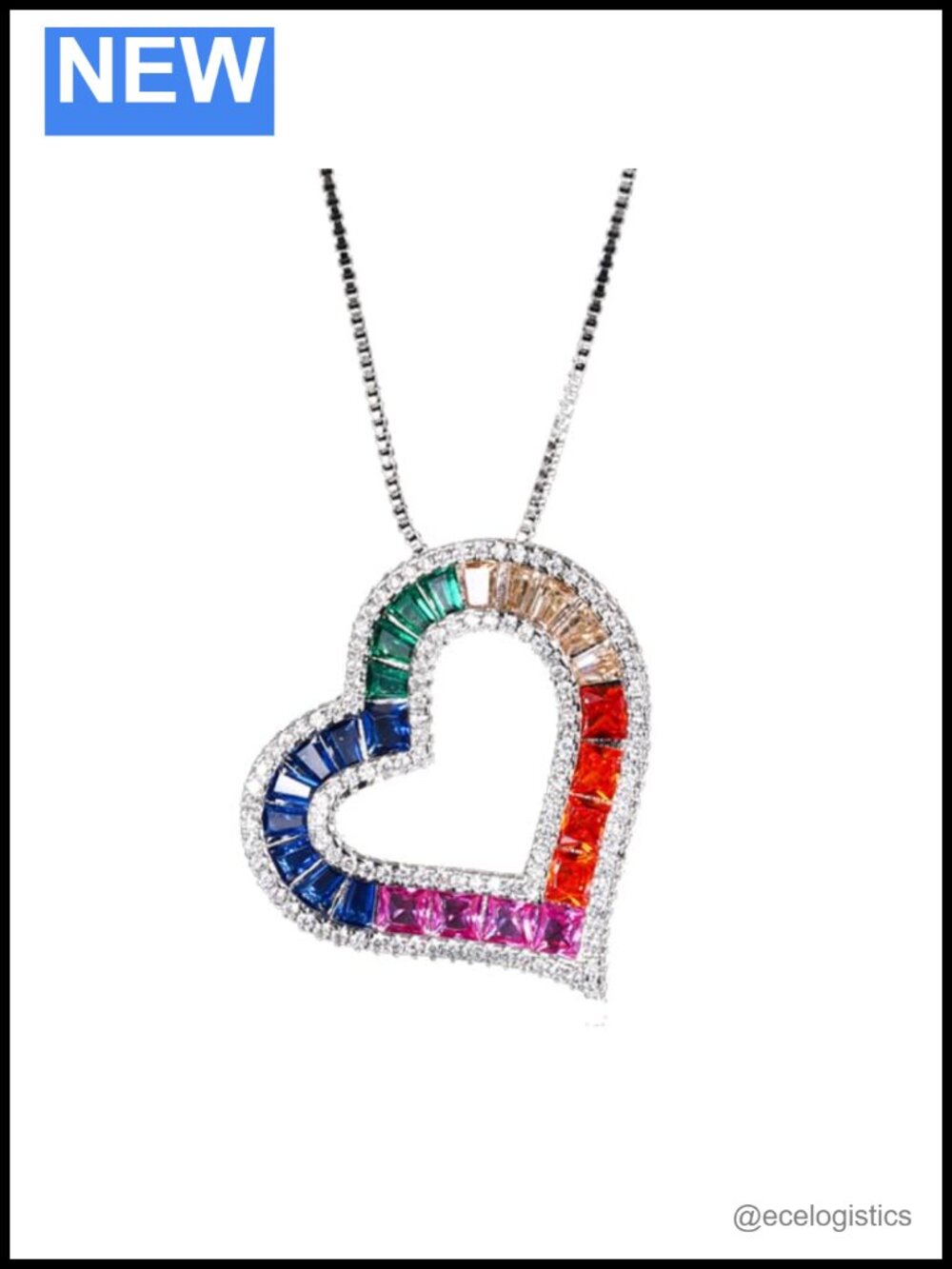 Rainbow Gemstone Heart Pendant Necklace Dainty Chain Jewelry